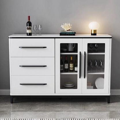 Modern Sideboard with Glass Doors and Drawer Storage