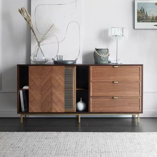 Modern Sideboard with Sliding Door, Open Shelving, and Drawer Storage