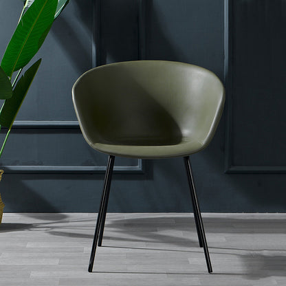 Modern Dining Chair with Organic Shape - Leather Upholstered Chair with Sleek Metal Legs