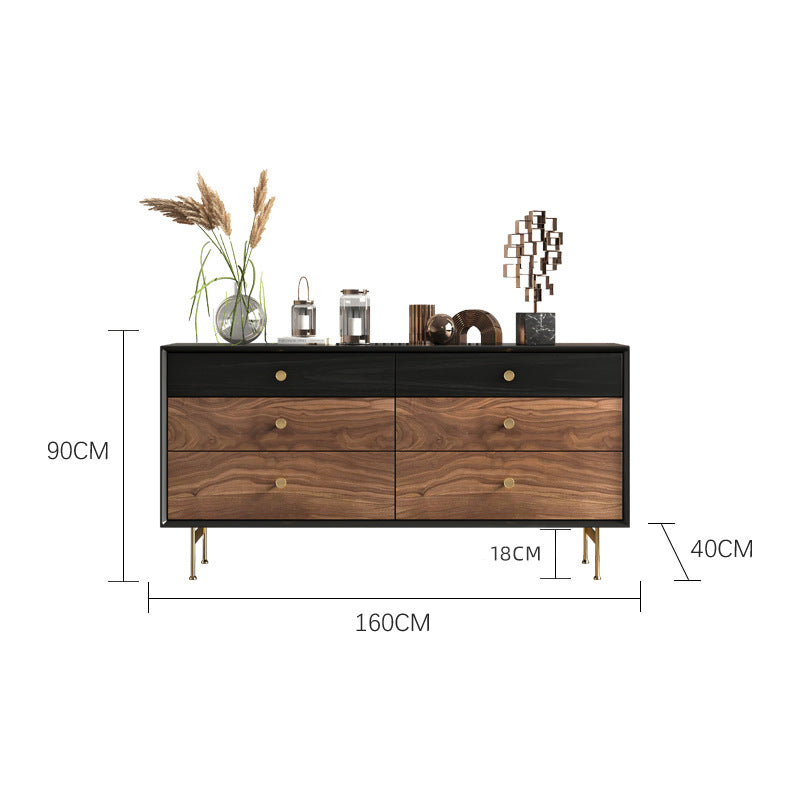 Modern Sideboard with Black and Wood Finish and Gold Hardware