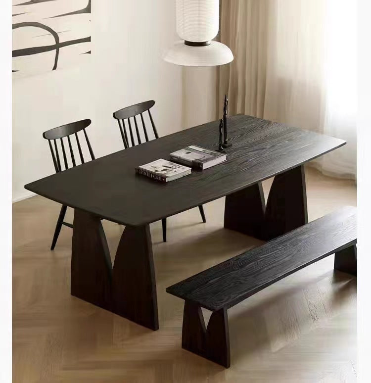 Modern Dining Table with Unique Wooden Base - Solid Pine Wood Top