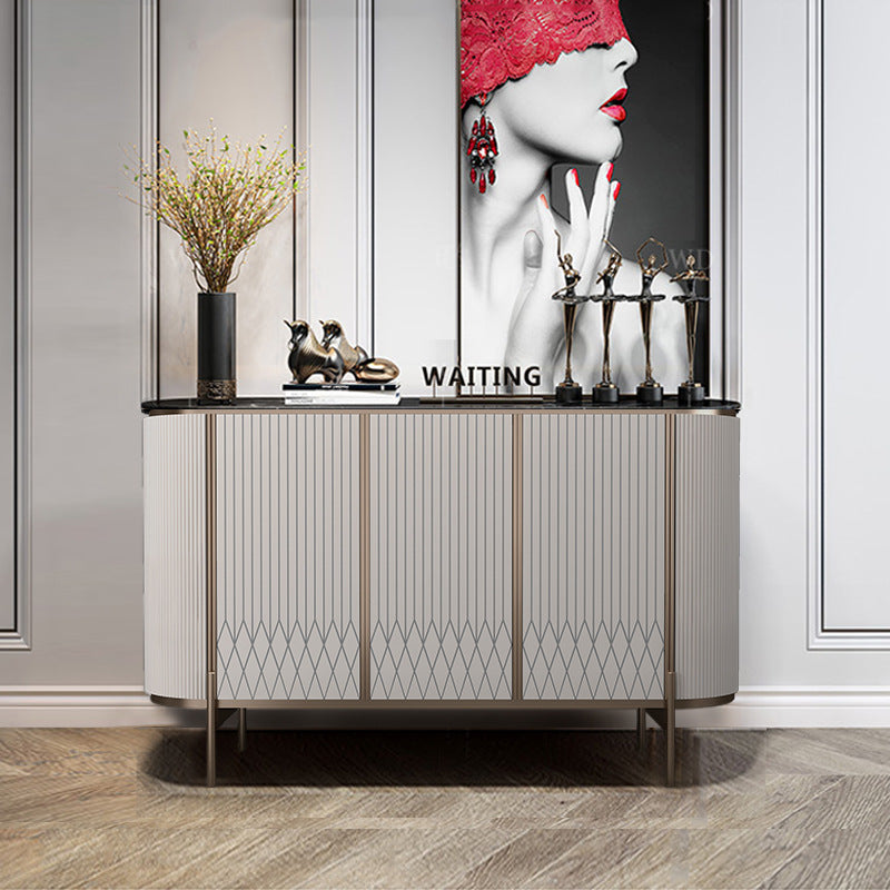 Curved Modern Sideboard with Marble Top and Gold Accents