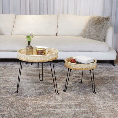 Furnishaus Ellington Handwoven Rattan Round Coffee Table