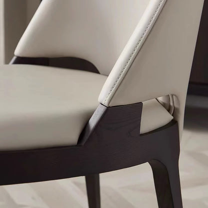 Modern Dining Chair with Sleek Design - Leather Upholstered Chair with Wooden Legs