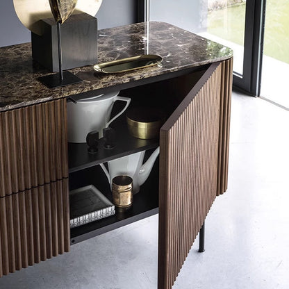 Modern Sideboard with Marble Top and Vertical Wood Slats