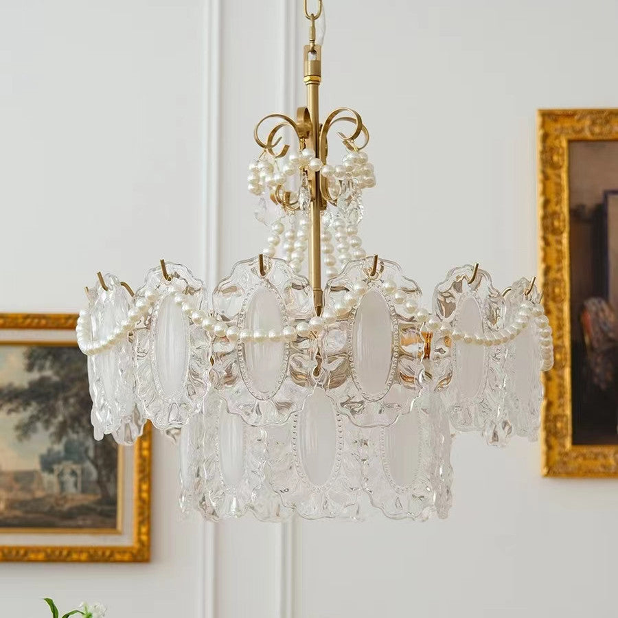 Elegant Pearl Chandelier with Crystal Accents - Romantic and Timeless