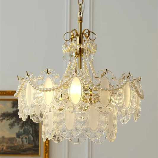 Elegant Pearl Chandelier with Crystal Accents - Romantic and Timeless