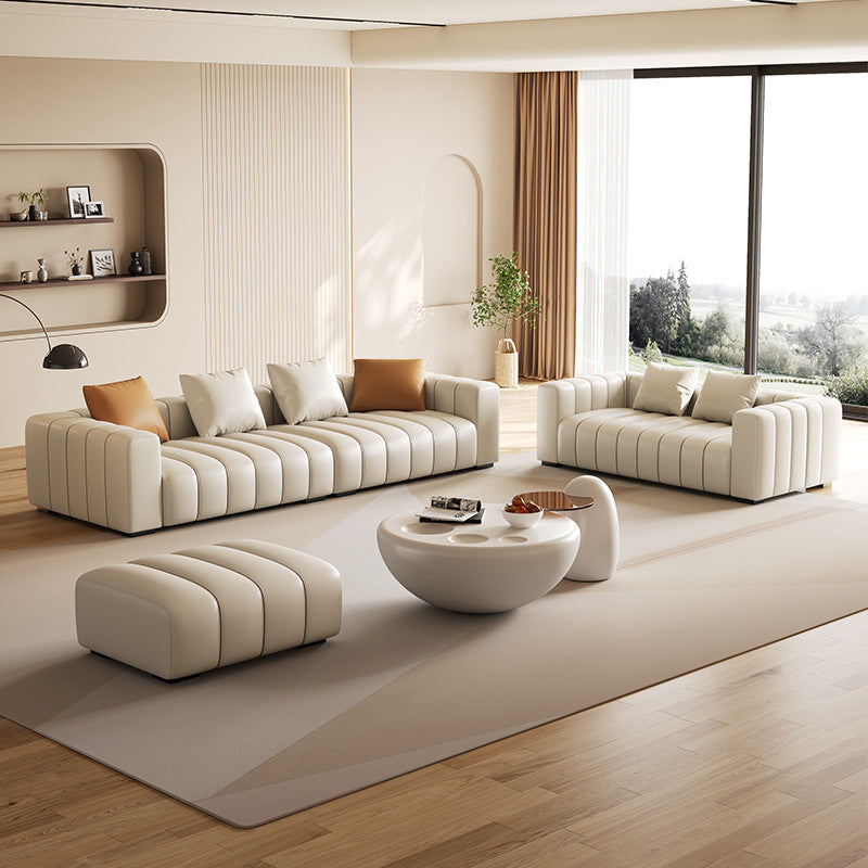 Modern Leather Sofa with Channel-Tufted Backrest