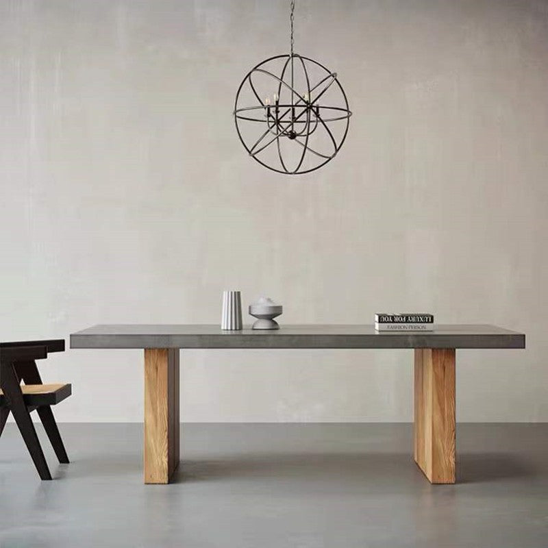 Modern Concrete Top Dining Table with Wooden Base