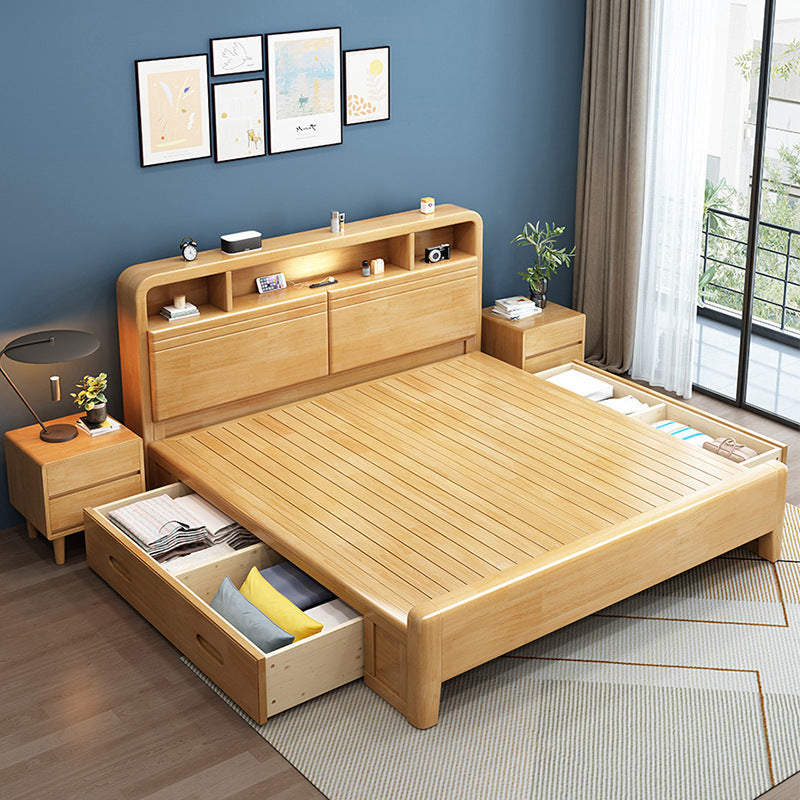 All-Solid Wood Double Bed with Storage - Modern Minimalist Design