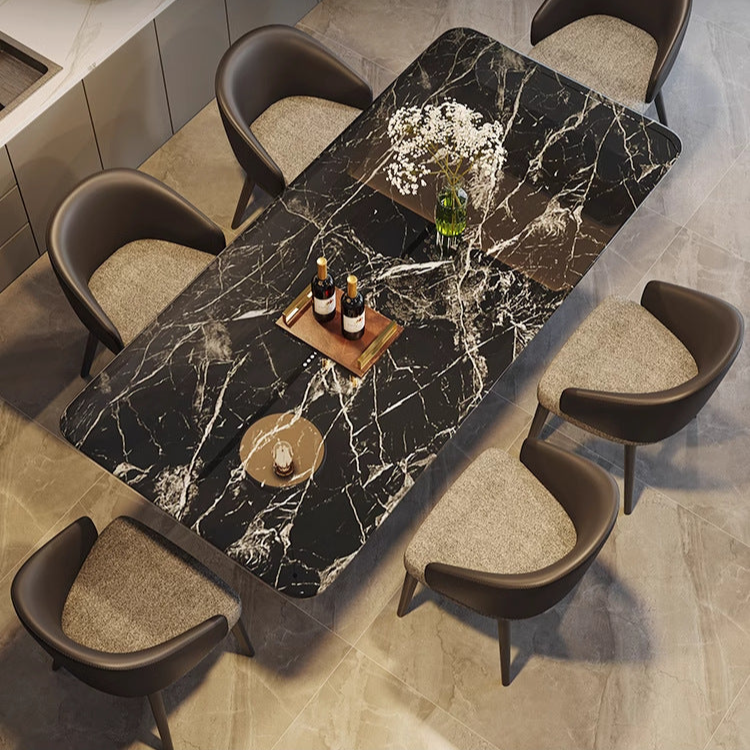 Modern Marble Dining Table with Unique Curved Design - Sleek Stainless Steel Base