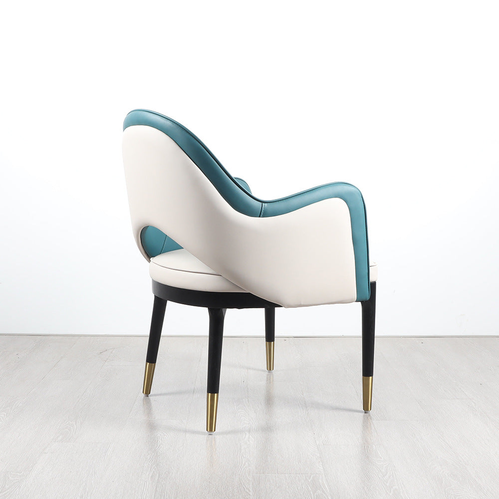 Modern Accent Chair with Two-Tone Leather Upholstery and Wooden Legs