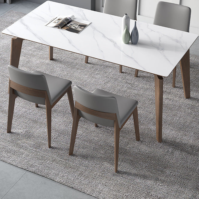 Modern Dining Table Set with Sleek Wooden Legs - Durable Rock Slab Top