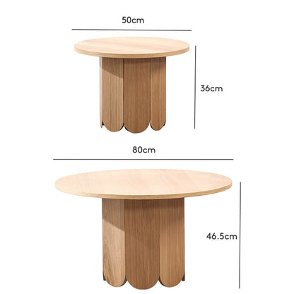 Solid Wood Round Coffee Table - Modern Scalloped Base Design