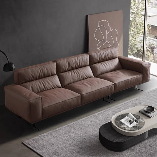 Minimalist High-Back Leather Sofa – Straight-Line Design for Modern Living Rooms