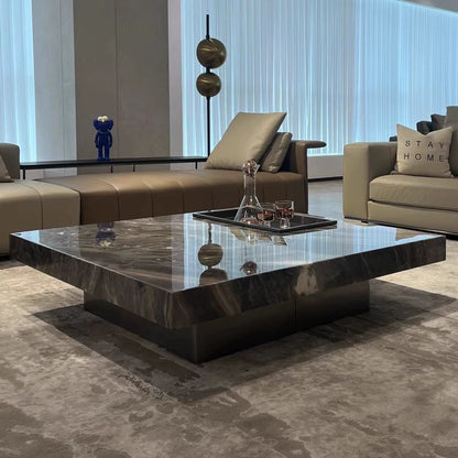 Large Luxury Marble Coffee Table - Modern Square Low Profile Centre Table