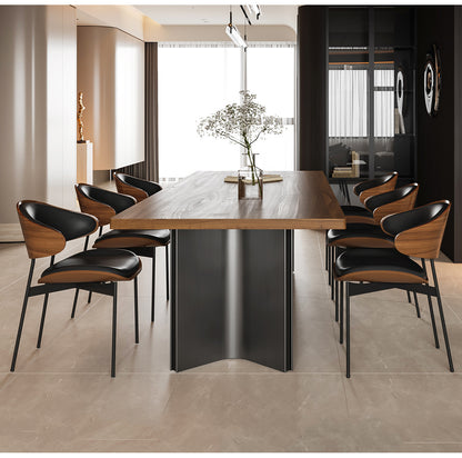 Modern Dining Table Set with Sleek Metal Base - Solid Wood Top