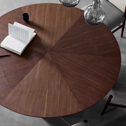 Round Walnut Wood Dining Table Set - Mid-Century Modern Design