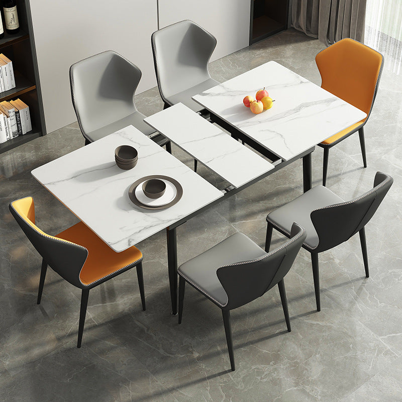 Extendable Dining Table Set with Marble Top - Sleek Metal Frame