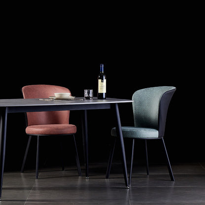 Modern Dining Chair with Organic Shape - Leather Upholstered Chair with Sleek Metal Legs