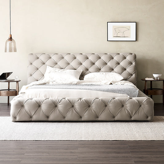 Luxurious Upholstered Bed with Button-Tufted Headboard