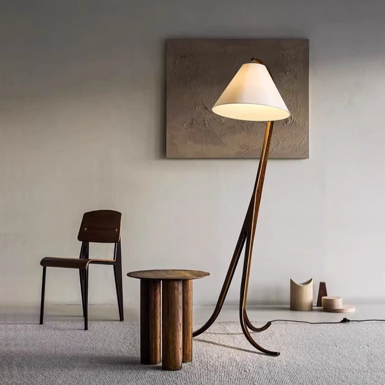 Curved Wooden Floor Lamp with Cone Shade - A Mid-Century Modern Gem