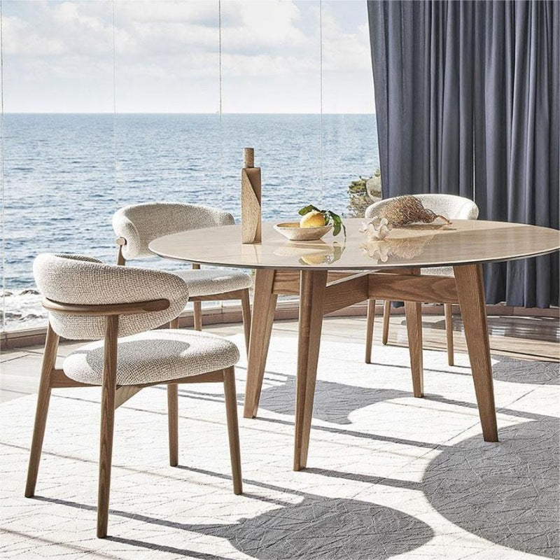 Modern Dining Chair with Organic Shape - Upholstered Chair with Solid Wood Legs