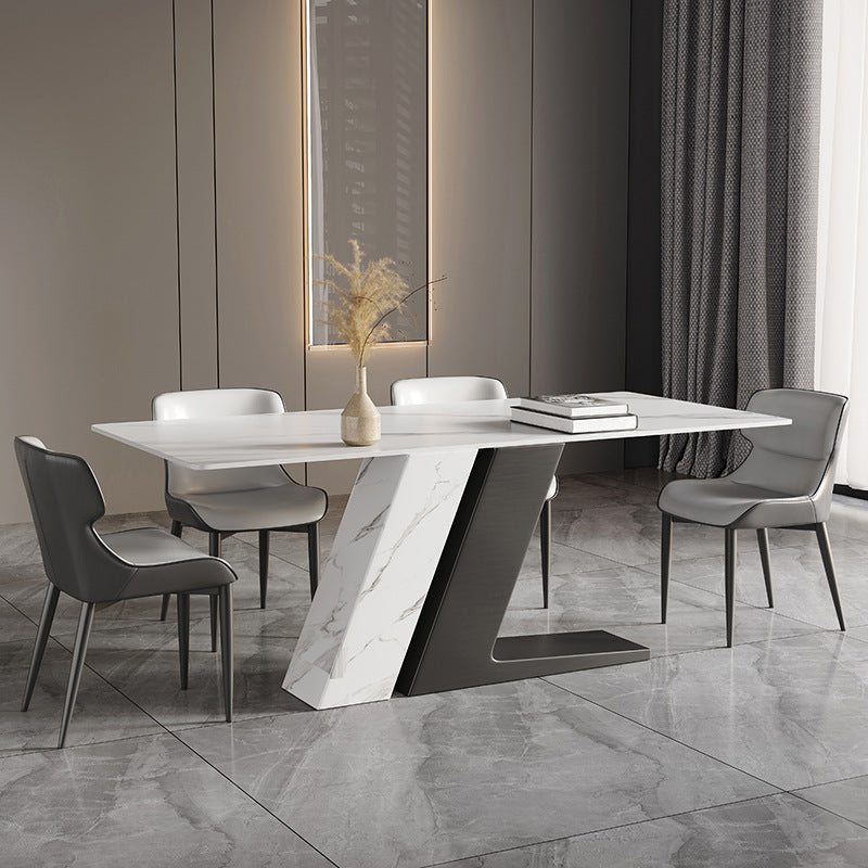 Modern Dining Table with Geometric Base - Durable Rock Slab Top