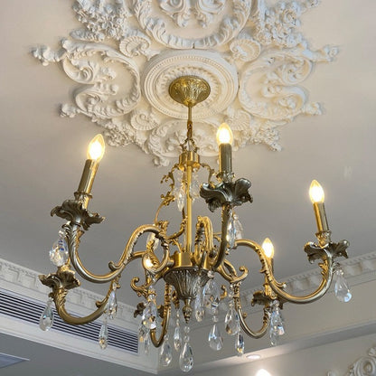 Elegant Gold Chandelier with Crystal Accents - Vintage Inspired