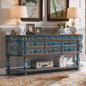 Vintage-Inspired Console Table with Intricate Carvings and Blue Finish