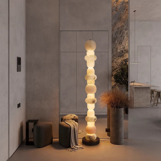 Organic Alabaster Sphere Floor Lamp - A Natural Beauty