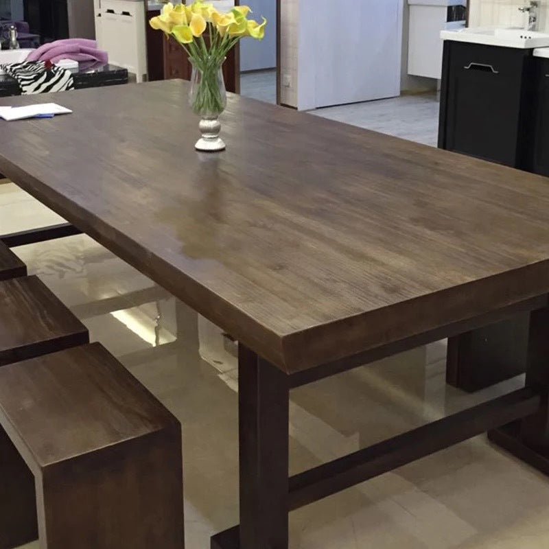 Rustic Pine Dining Table with Industrial Metal Base