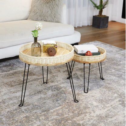 Furnishaus Ellington Handwoven Rattan Round Coffee Table