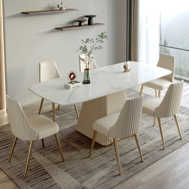 Modern Dining Table with Geometric Base - Durable Rock Slab Top