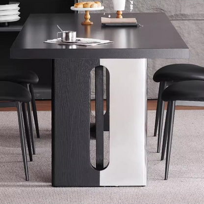 Modern Dining Table with Matte Rock Slab Top - Sleek Metal Base