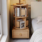 Rotating Round Nightstand with Bookcase and Drawer Storage