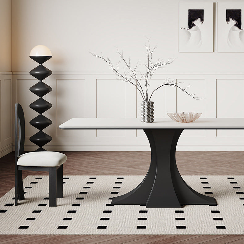 Modern Dining Table with Geometric Base - Durable Rock Slab Top