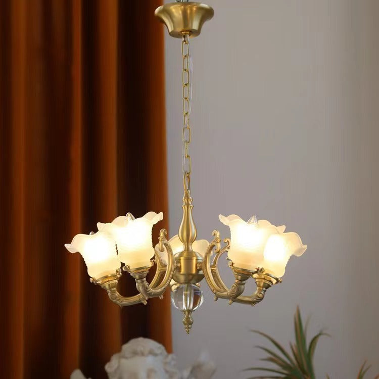 Vintage-Inspired Chandelier with Floral Glass Shades - Romantic and Elegant