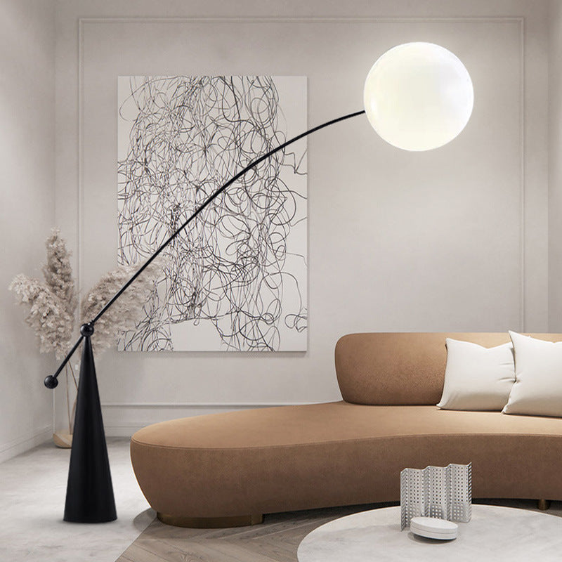 Sleek Arc Floor Lamp with Orb Shade - A Modern Minimalist Statement