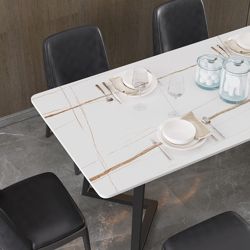 Modern Dining Table with Sleek Metal Base - Durable Rock Slab Top