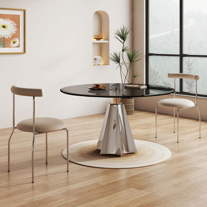 Modern Round Glass Dining Table - Sleek Stainless Steel Base