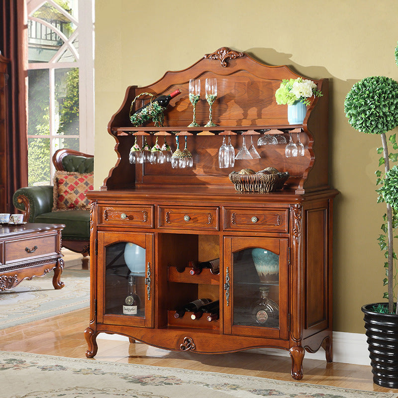 Vintage-Inspired Wine Cabinet with Glass Doors and Wine Rack