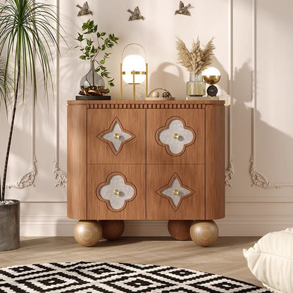 Curved Cabinet with Intricate Carvings and Gold Accents