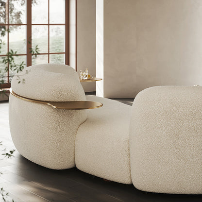 Minimalist Irregular Curved Sofa – Wabi-Sabi Inspired Lambswool Fabric Design