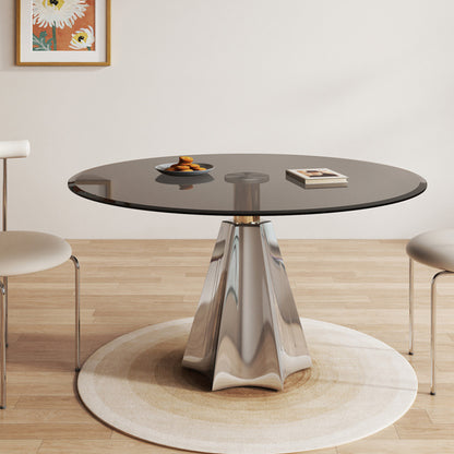 Modern Round Glass Dining Table - Sleek Stainless Steel Base