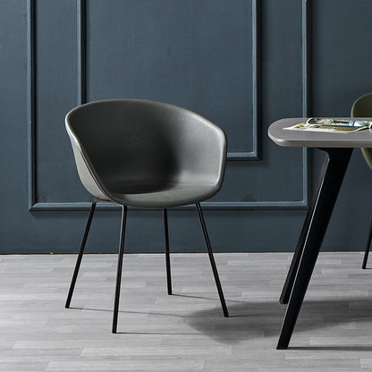 Modern Dining Chair with Organic Shape - Leather Upholstered Chair with Sleek Metal Legs