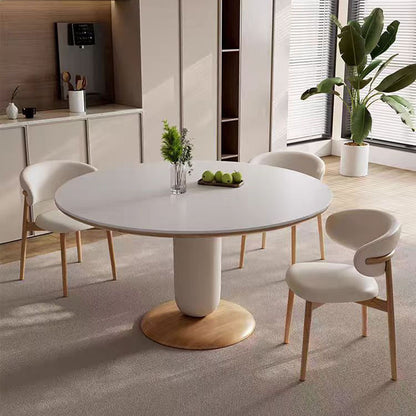 Modern Round Dining Table Set with Unique Sculptural Base - Durable Rock Slab Top