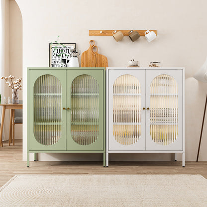 Modern Kitchen Cabinet with Arched Glass Doors and Metal Frame