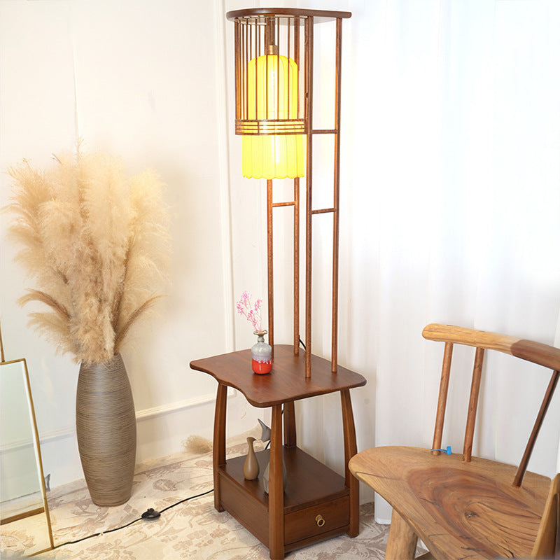 Rustic Bamboo Floor Lamp with Storage Shelf - A Natural Beauty