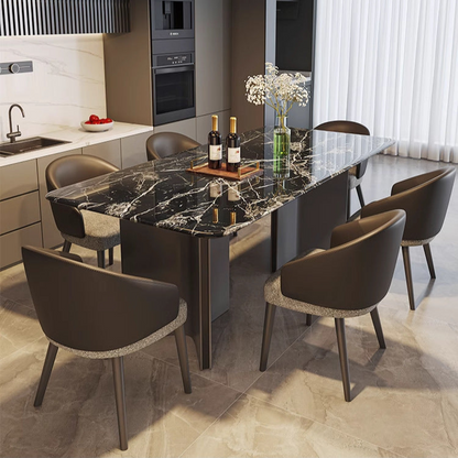 Modern Marble Dining Table with Unique Curved Design - Sleek Stainless Steel Base